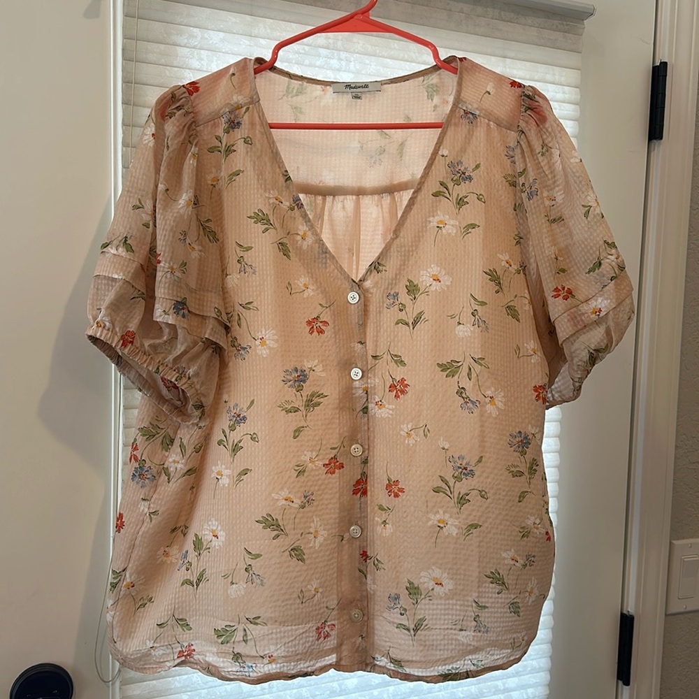 Madewell Button down Pink Floral Blouse Size xl